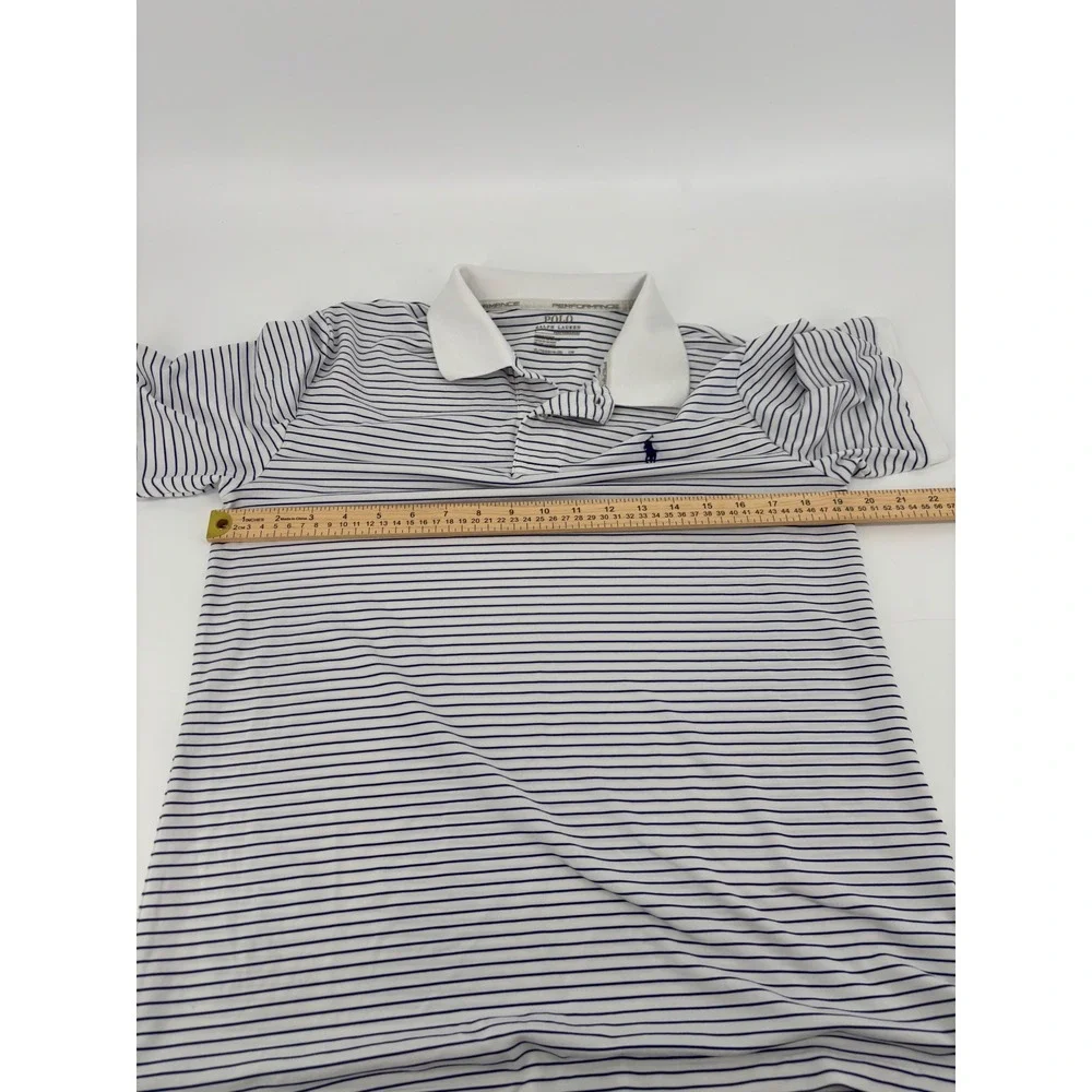 Polo Ralph Lauren Performance Men XL Striped Golf Polo Shirt Navy White